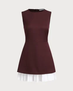 Wine Red Contrast Sleeveless Mini Dress