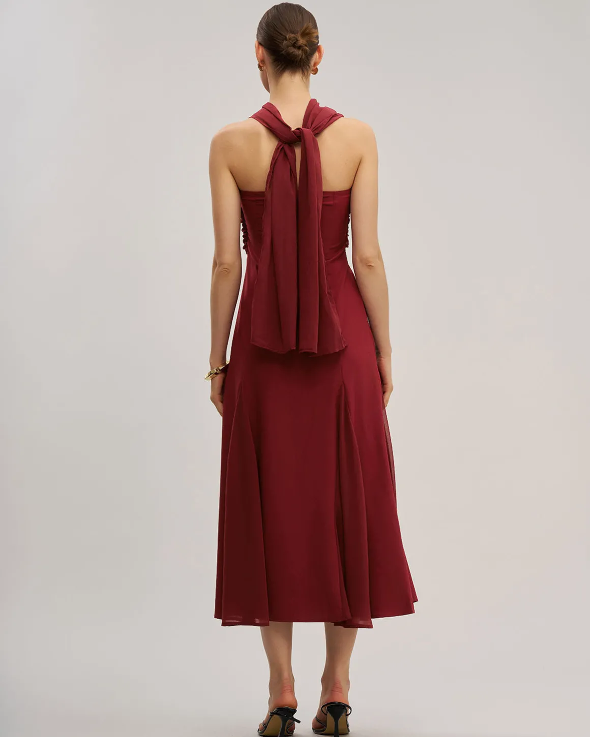 Wine Red Flowy Sleeveless Maxi Dress