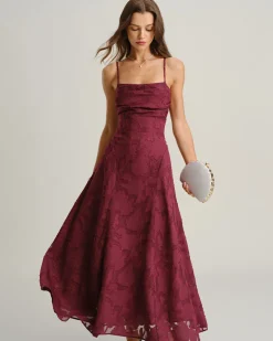 Wine Red Jacquard Slip Maxi Dress