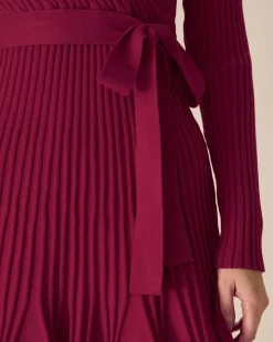 Wine Red Wrap Sweater Mini Dress