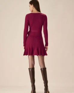 Wine Red Wrap Sweater Mini Dress