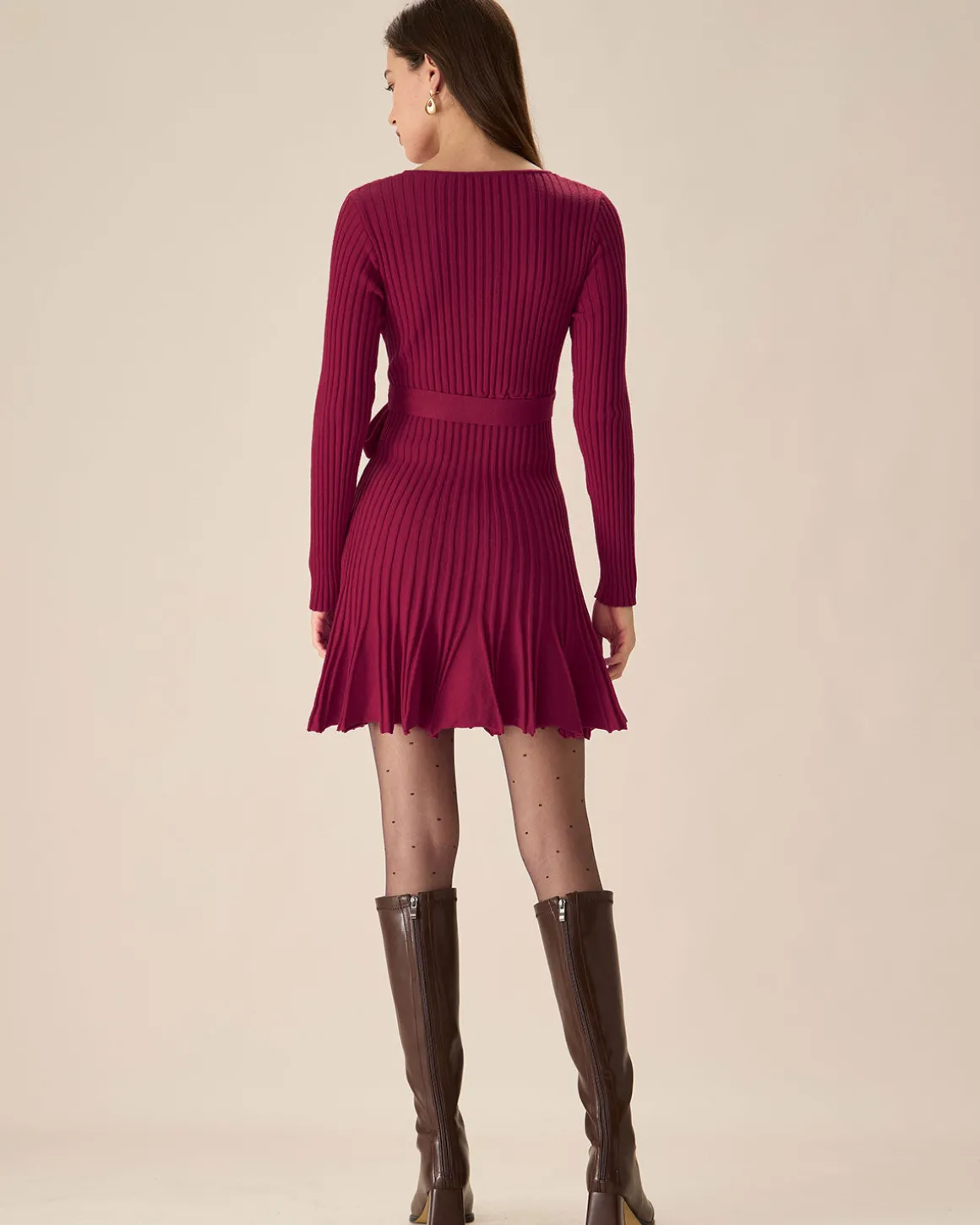 Wine Red Wrap Sweater Mini Dress