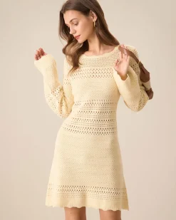 Women's Apricot Cutout Knitted Sweater Dress
