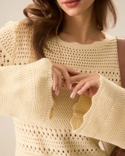 Women's Apricot Cutout Knitted Sweater Dress
