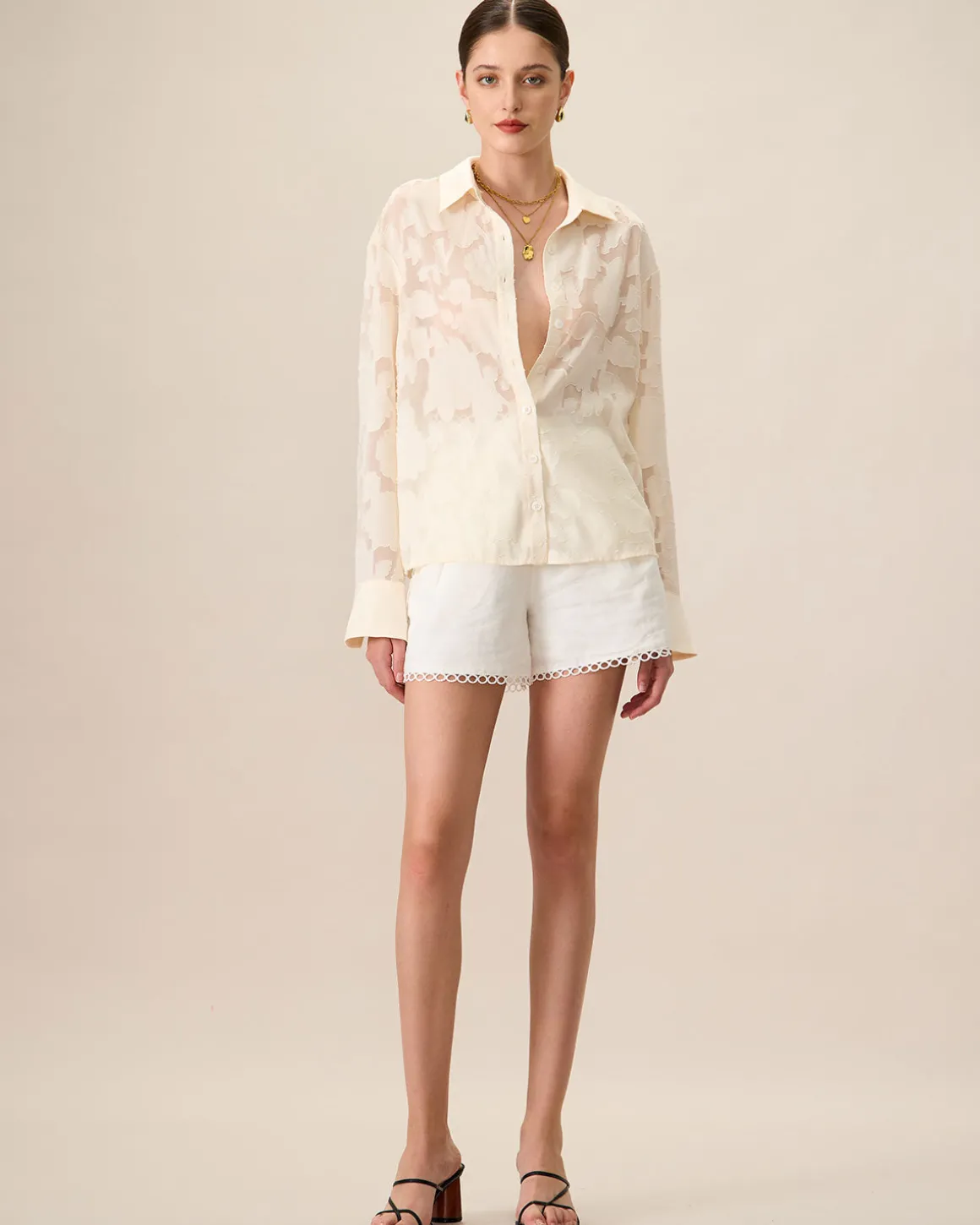 Women's Apricot Jacquard Long Sleeve Shirt