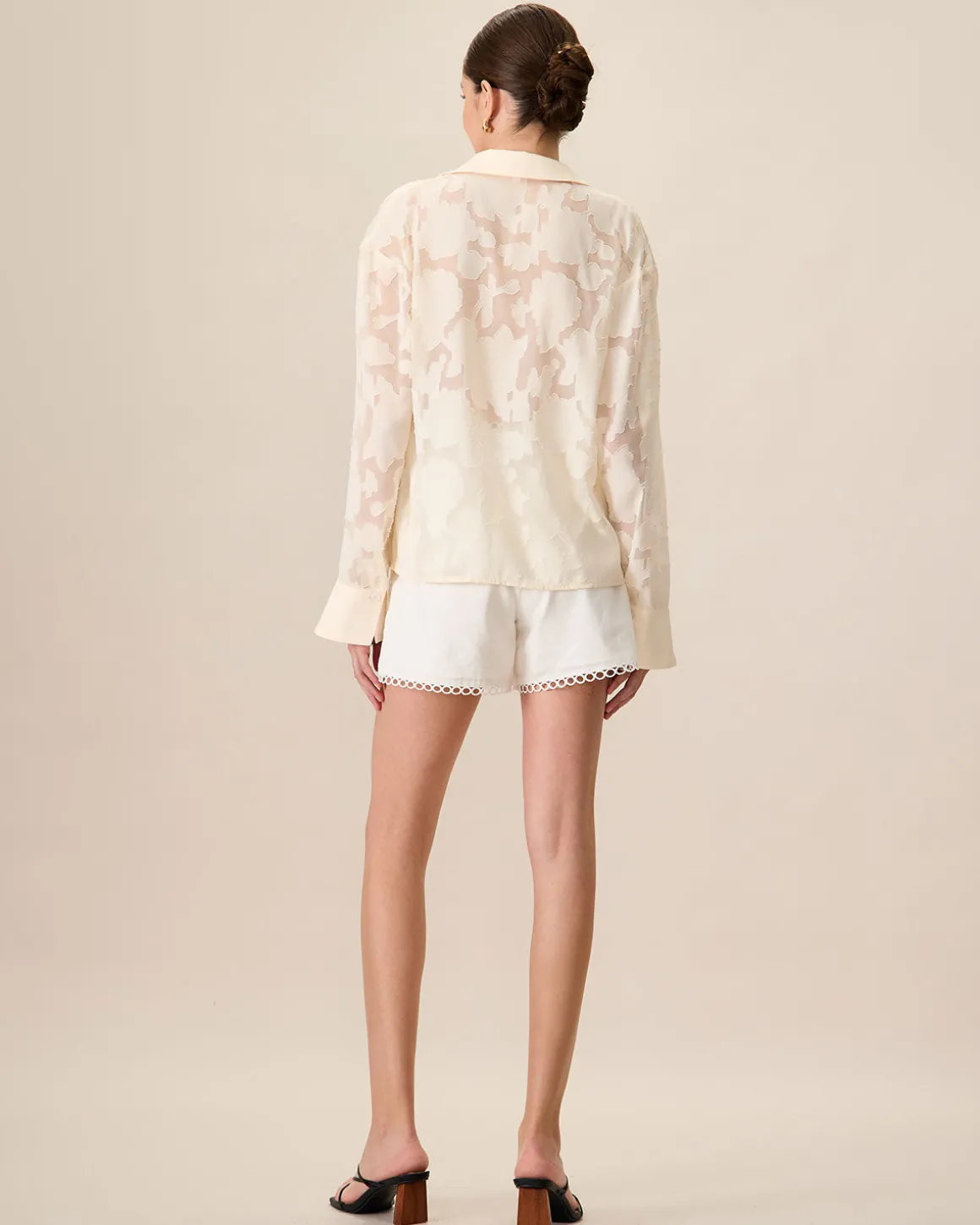 Women's Apricot Jacquard Long Sleeve Shirt