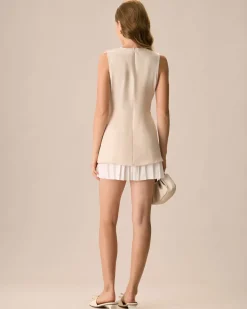 Women's Apricot Splicing Pleated Mini Dress