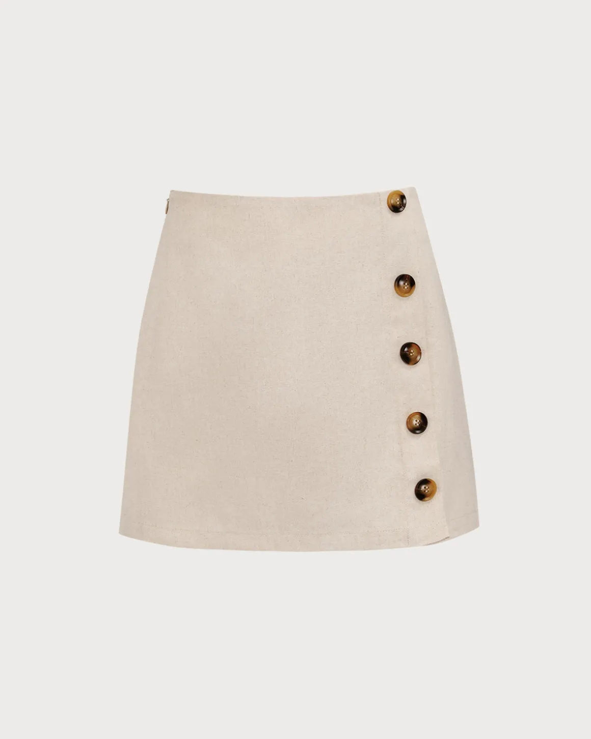 Women's Beige High-Waisted Cotton Button Mini Skirt