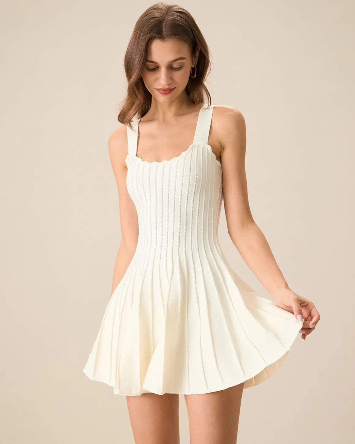 Women's Beige Knitted Sweater Dress