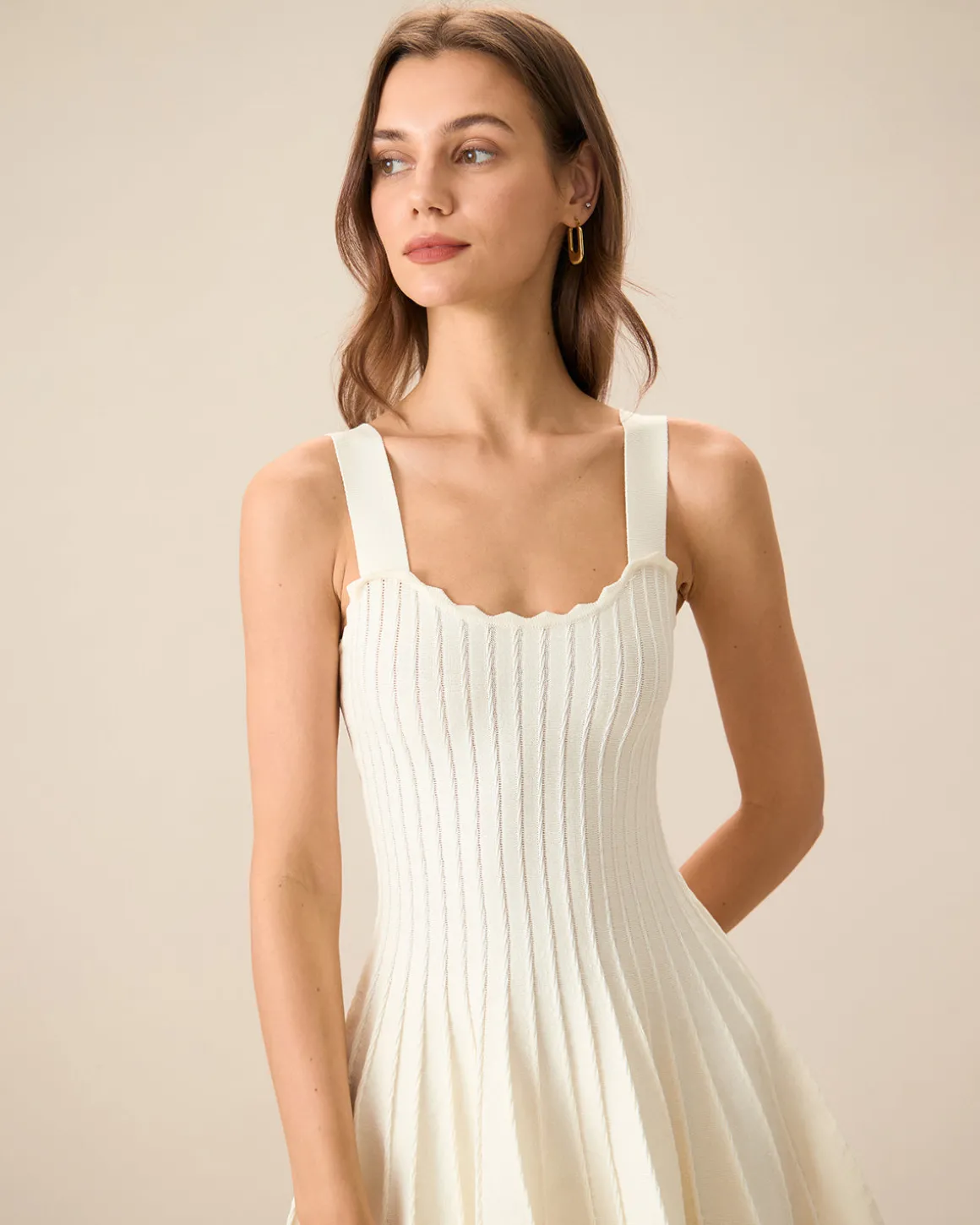 Women's Beige Knitted Sweater Dress