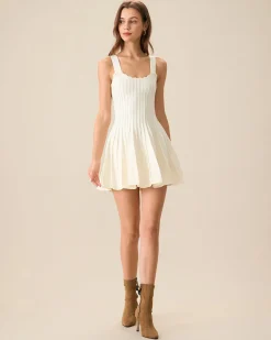Women's Beige Knitted Sweater Dress