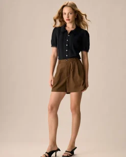 Women's Black Chelsea Collar Lace Trim Cotton Blouse
