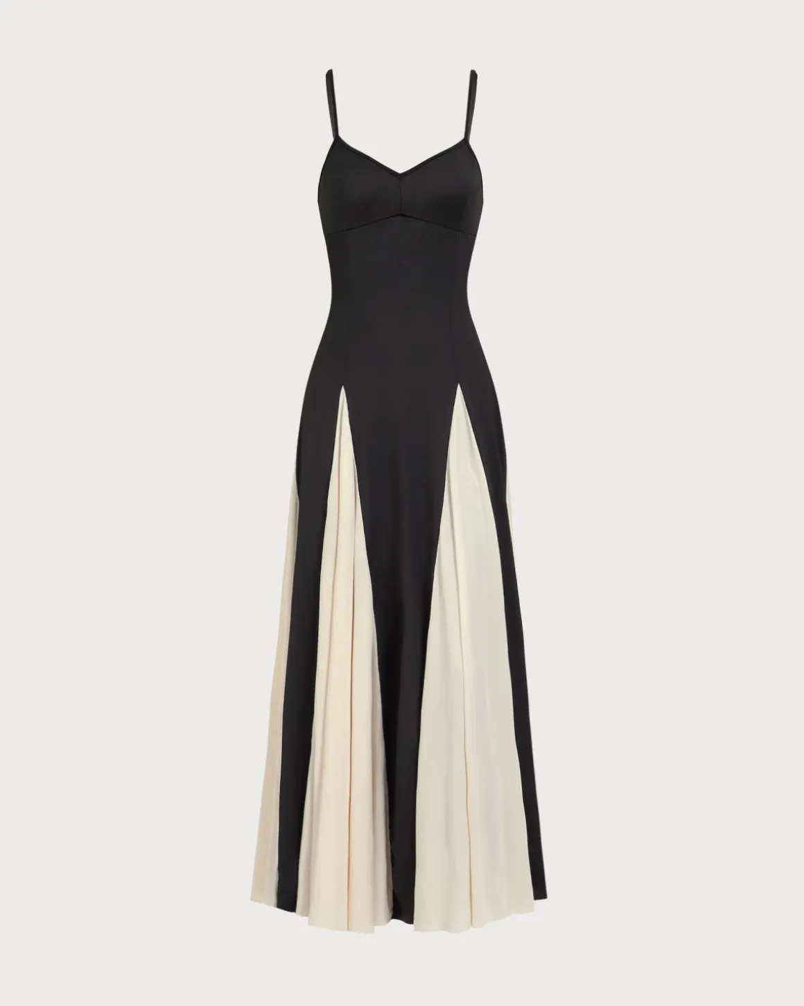 Women's Black Contrasting Pleated Slip Maxi Dress