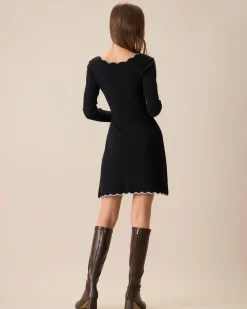 Women's Black Contrasting Knit Mini Dress