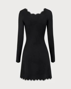 Women's Black Contrasting Knit Mini Dress