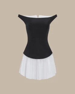Women's Black Off-shoulder Contrasting Mini Dress