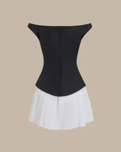 Women's Black Off-shoulder Contrasting Mini Dress