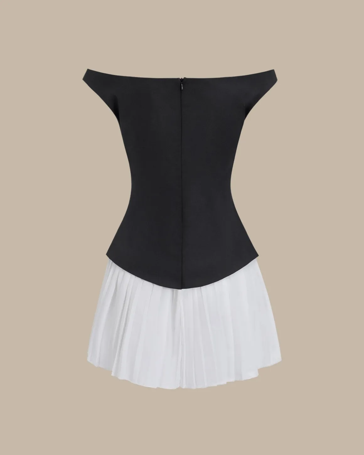 Women's Black Off-shoulder Contrasting Mini Dress