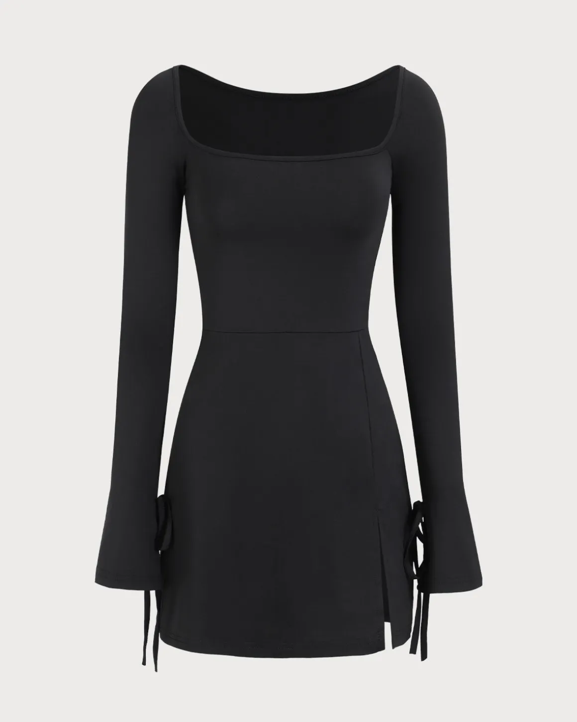 Women's Black Square Neck Long Sleeve Mini Dress