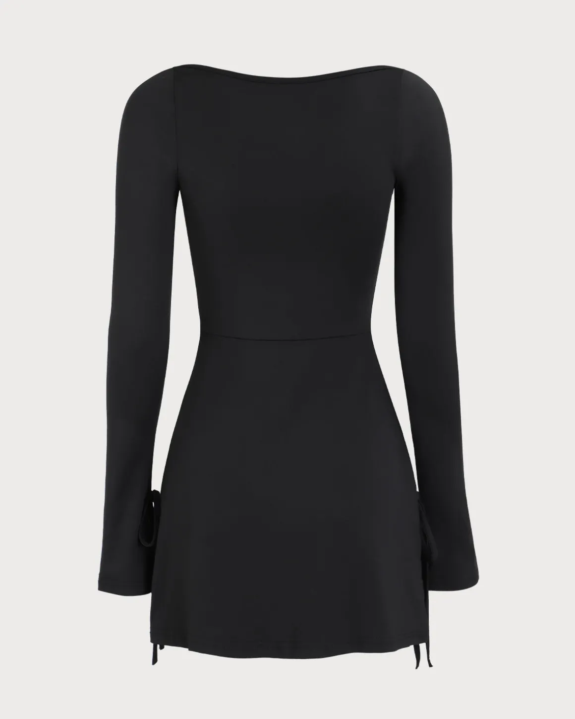Women's Black Square Neck Long Sleeve Mini Dress