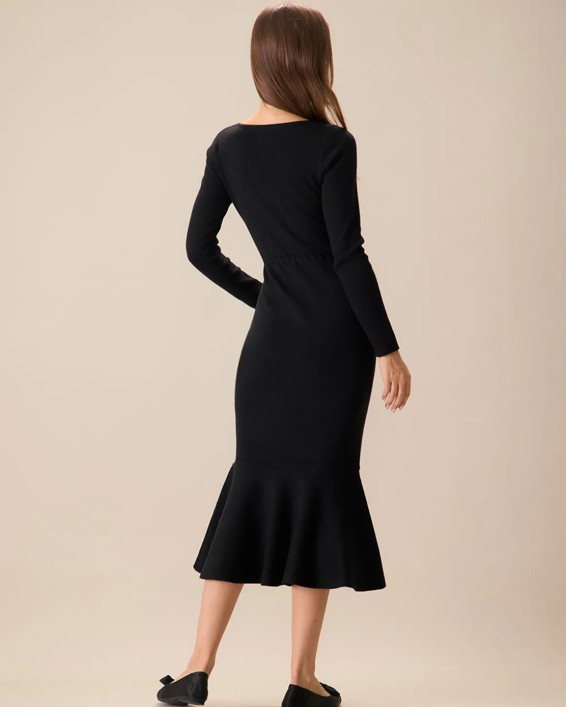 Women's Black Square Neck Mermaid Sweater Maxi Dress