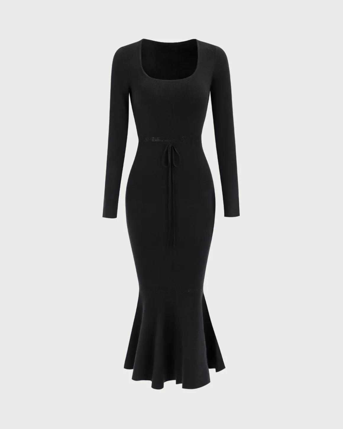 Women's Black Square Neck Mermaid Sweater Maxi Dress