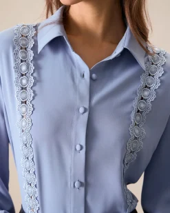 Women's Blue Lace Trim Shirt