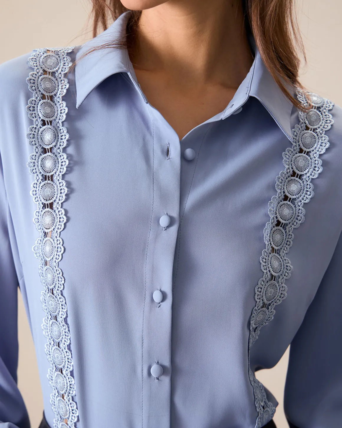 Women's Blue Lace Trim Shirt