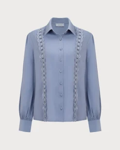 Women's Blue Lace Trim Shirt
