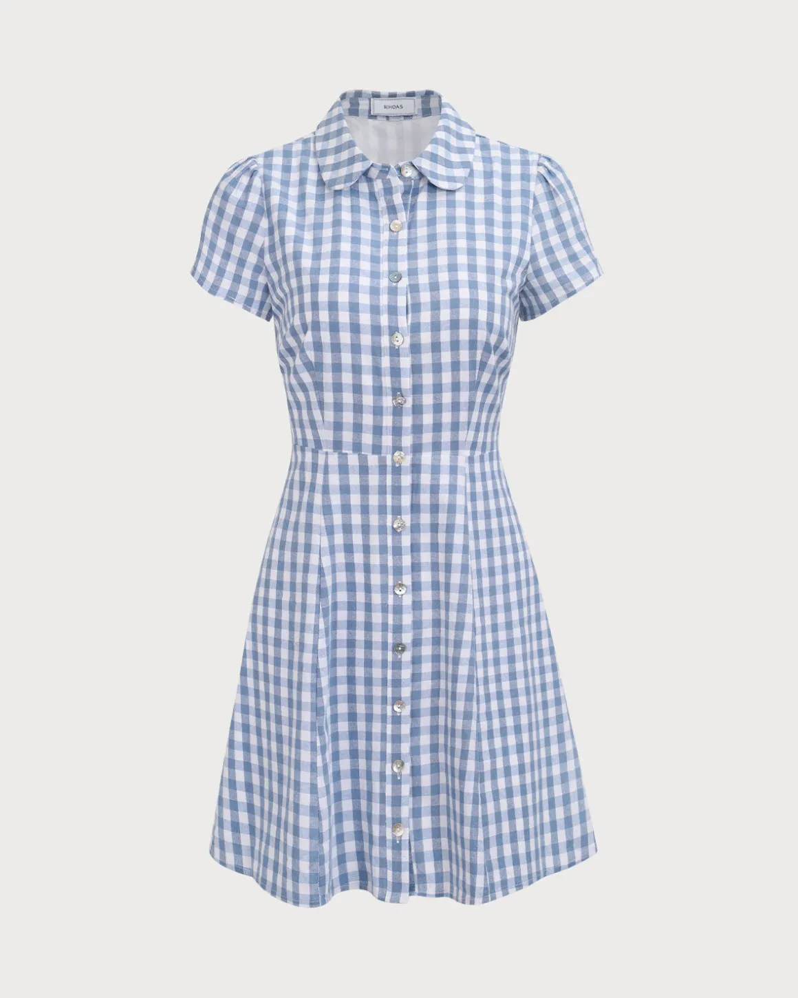 Women's Blue Plaid Lapel Cotton Mini Dress