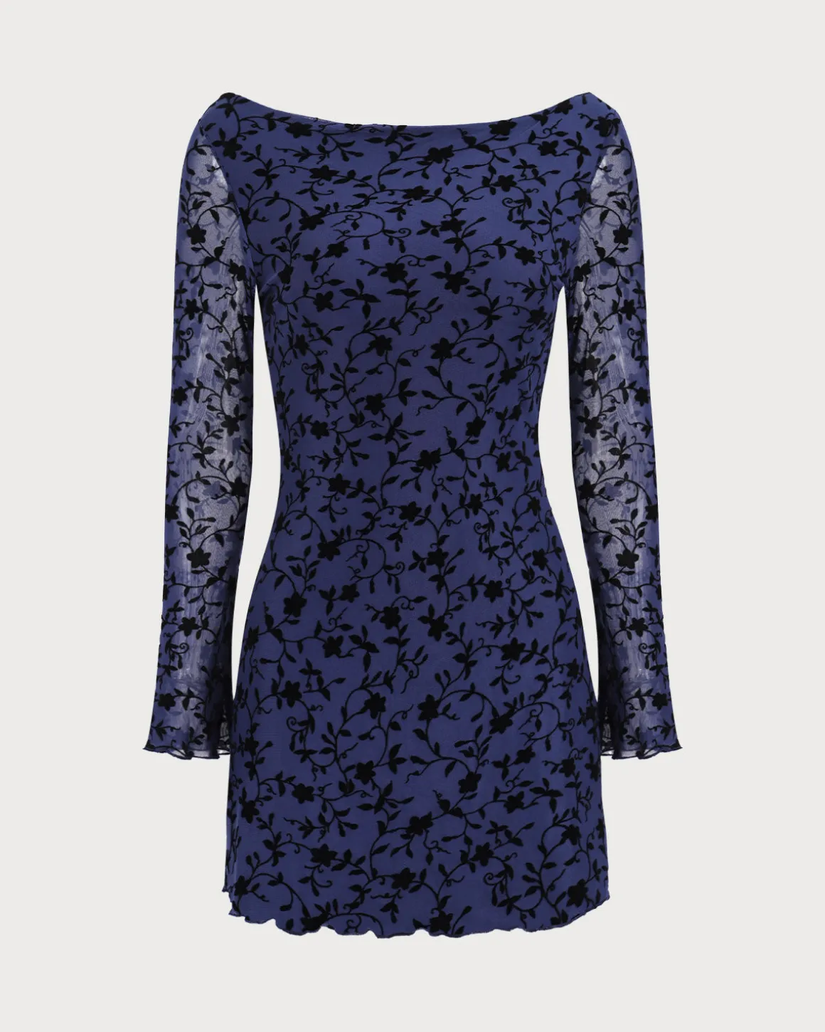 Women's Blue See-through Long Sleeve Mini Dress