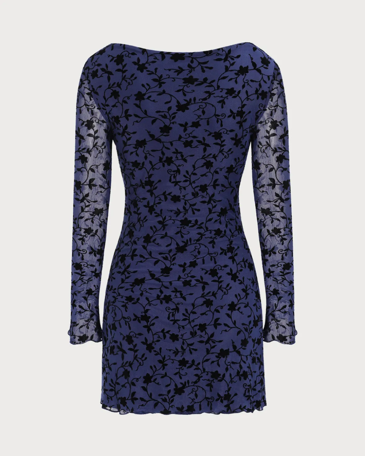 Women's Blue See-through Long Sleeve Mini Dress