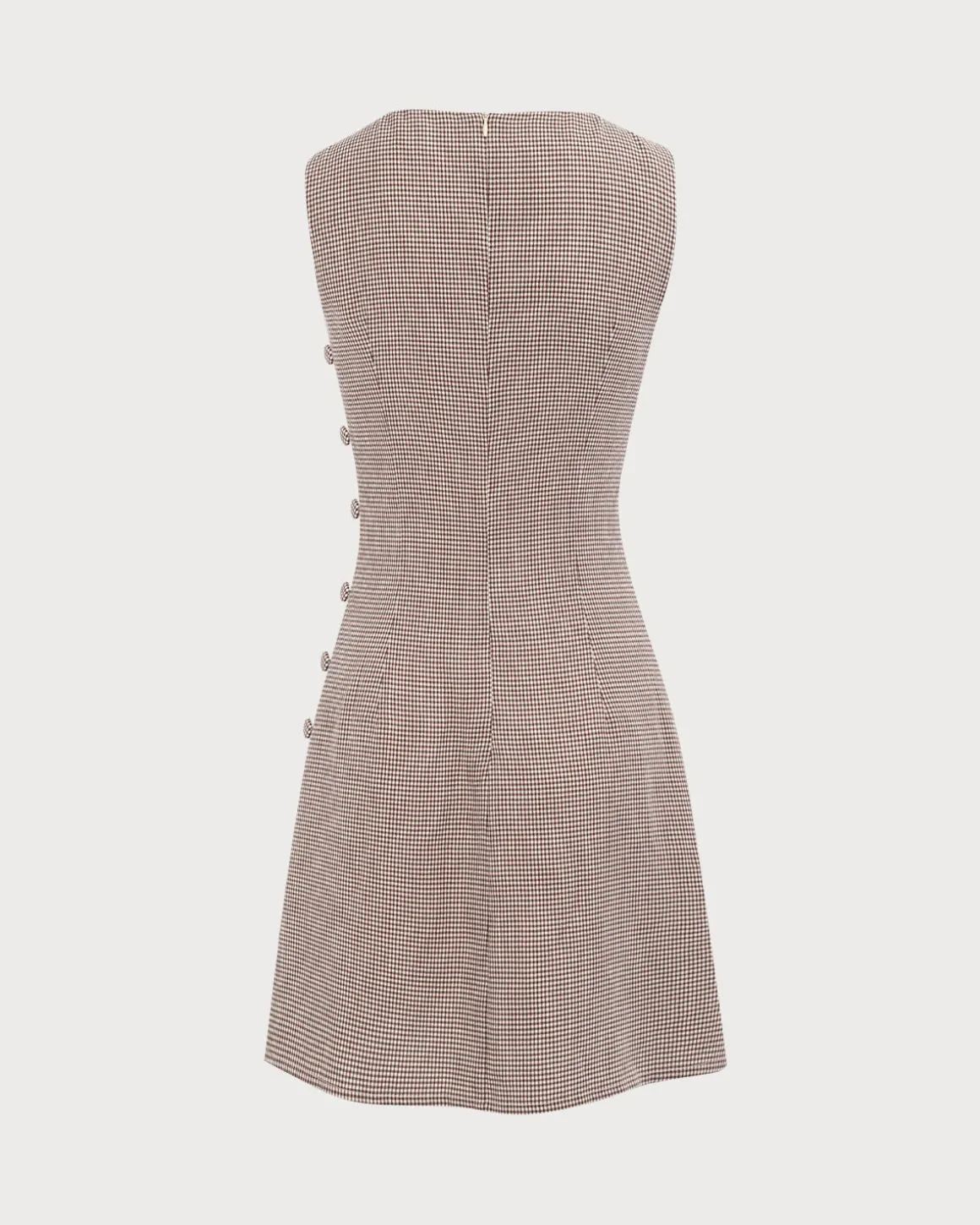 Women's Boat Neck Brown Plaid Mini Dress
