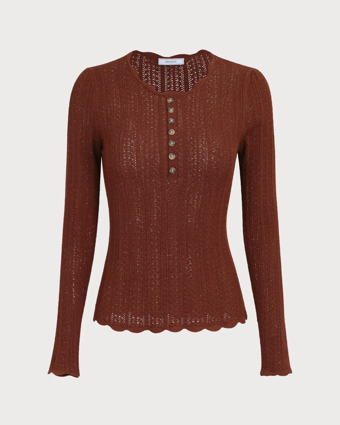 Women's Brown Round Neck Slim Sweater