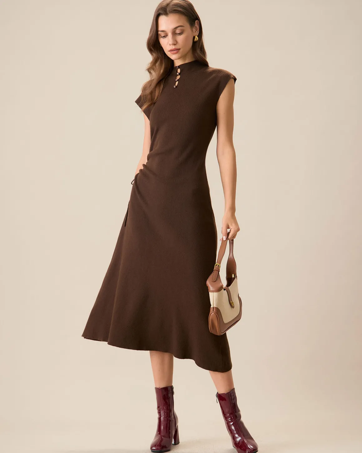 Women's Coffee Bodycon Reversible Sweater Dress