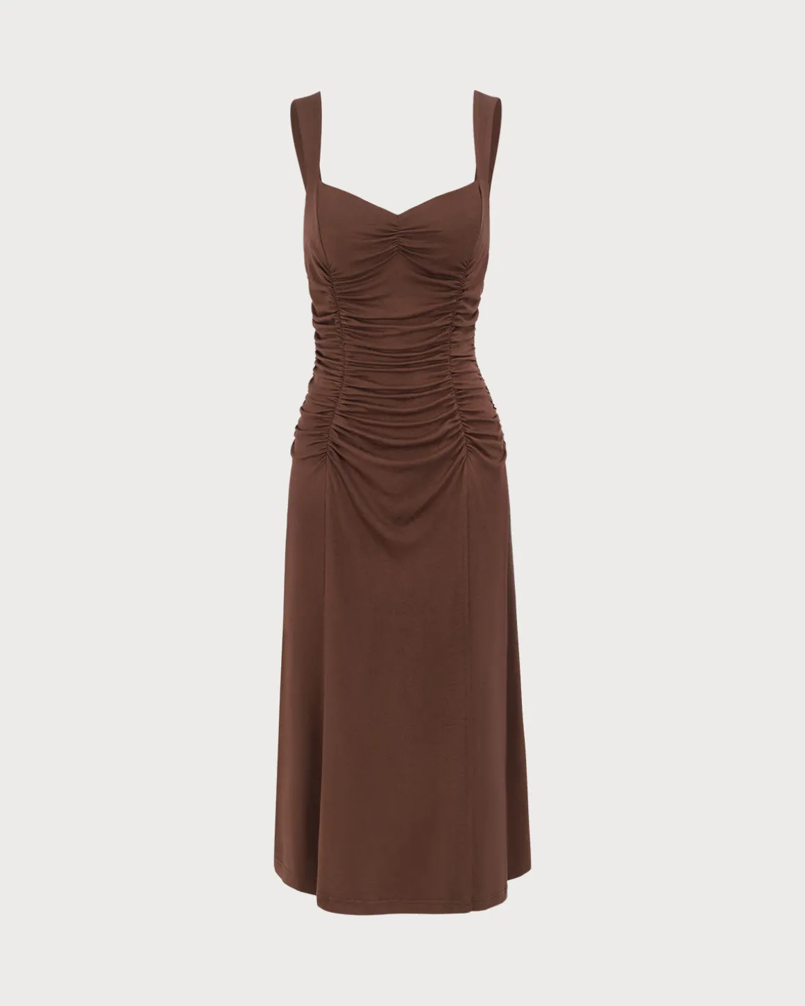 Women's Coffee Ruched Knitted Slip Midi Dress
