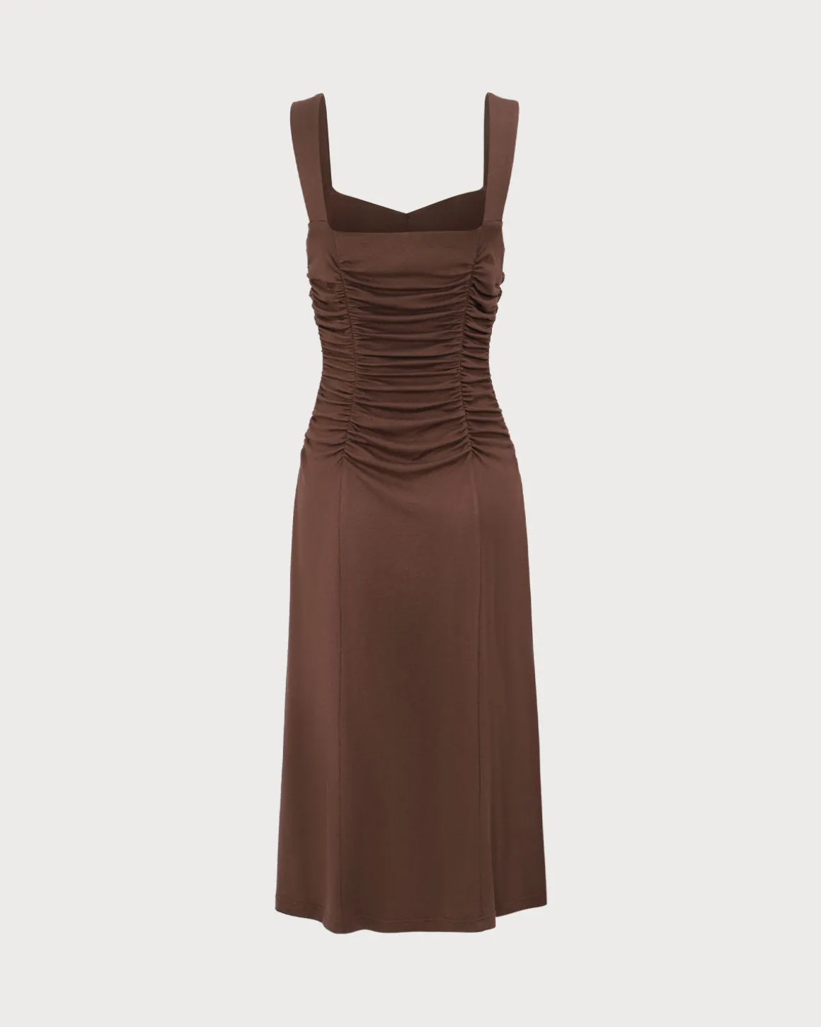 Women's Coffee Ruched Knitted Slip Midi Dress