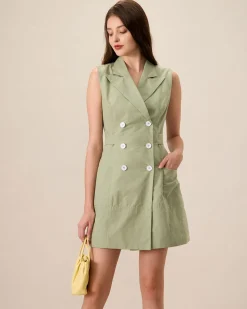 Women's Green Collared Pocket Mini Dress