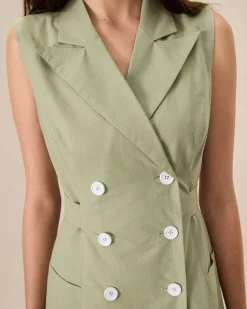 Women's Green Collared Pocket Mini Dress