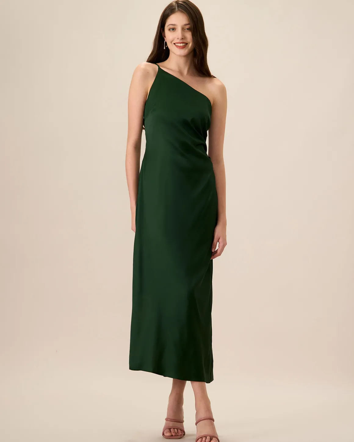 Women's Green One-shoulder Satin Maxi Dress