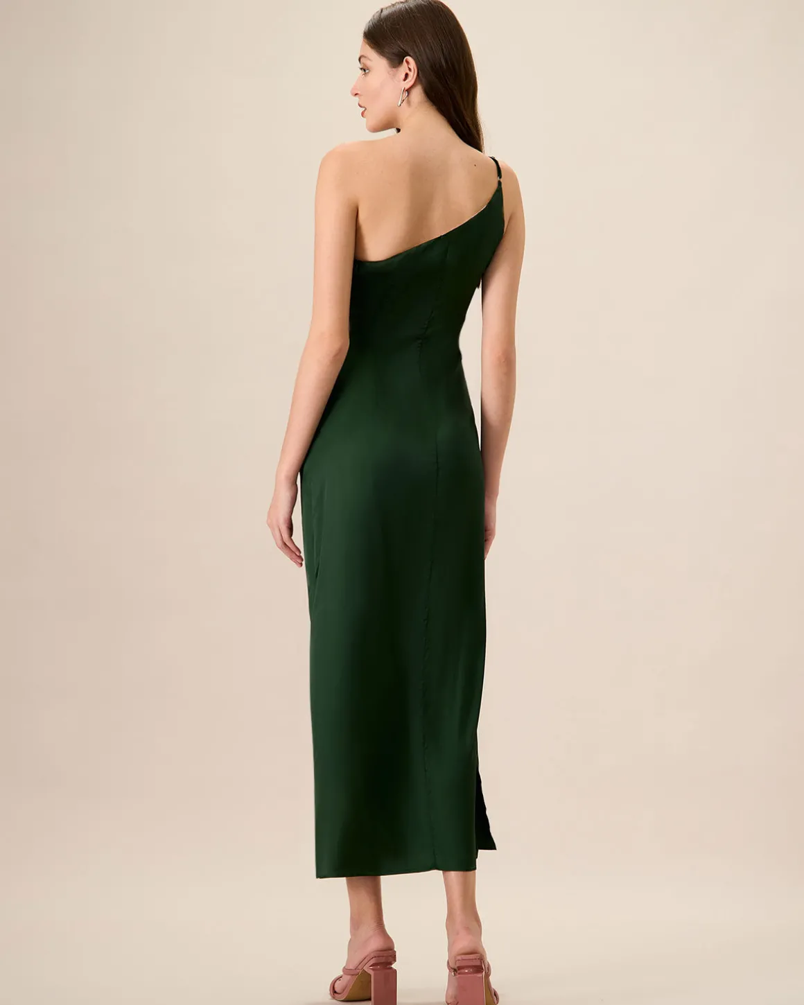 Women's Green One-shoulder Satin Maxi Dress