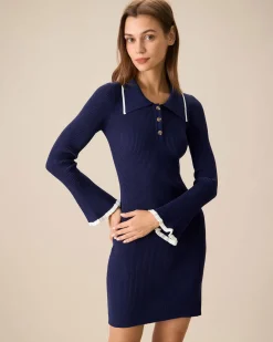 Women's Navy Contrasting Bodycon Sweater Dress