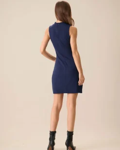 Women's Navy Mock Neck Sweater Mini Dress