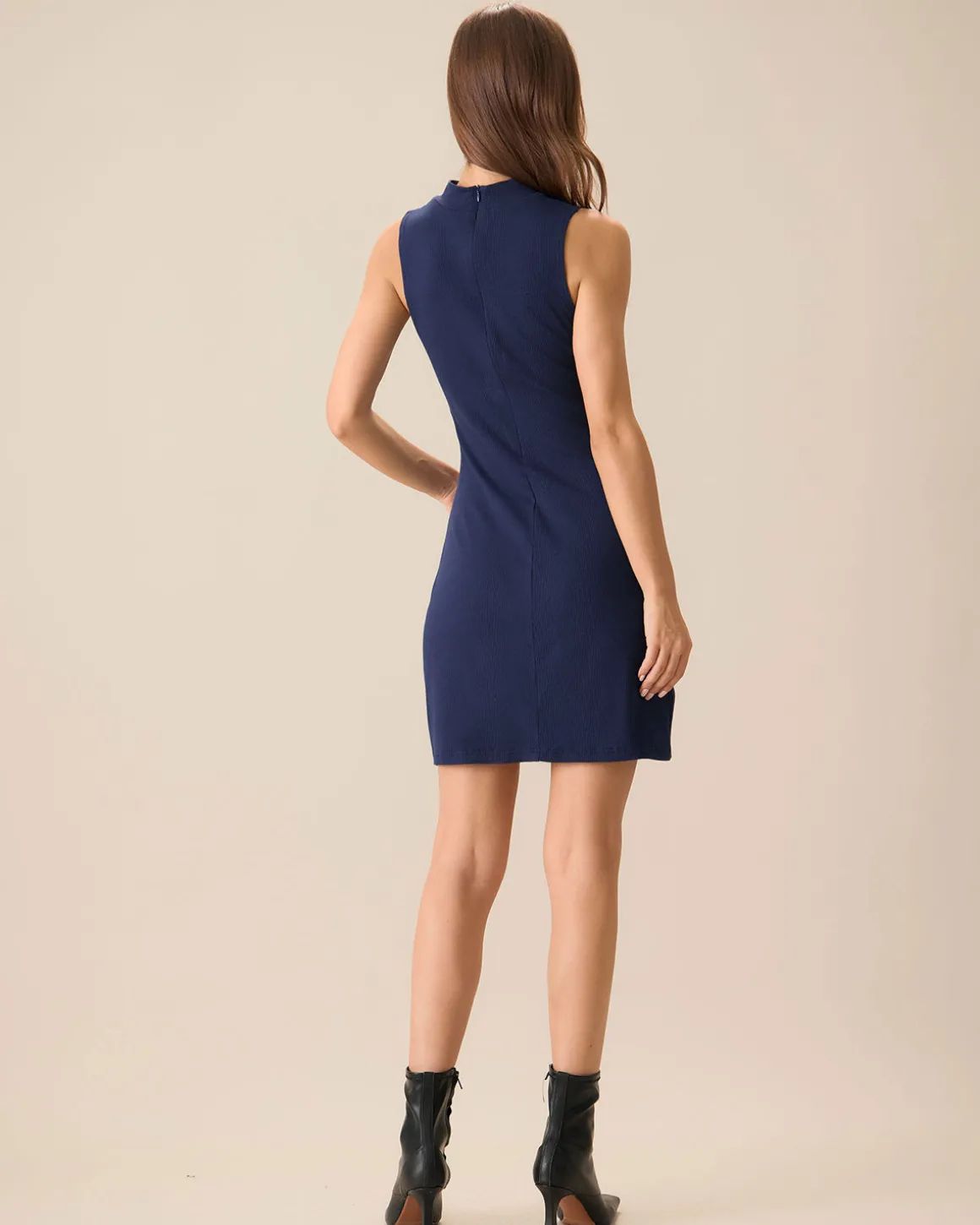 Women's Navy Mock Neck Sweater Mini Dress