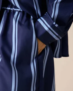 Women's Navy Striped Elastic Waist Shorts