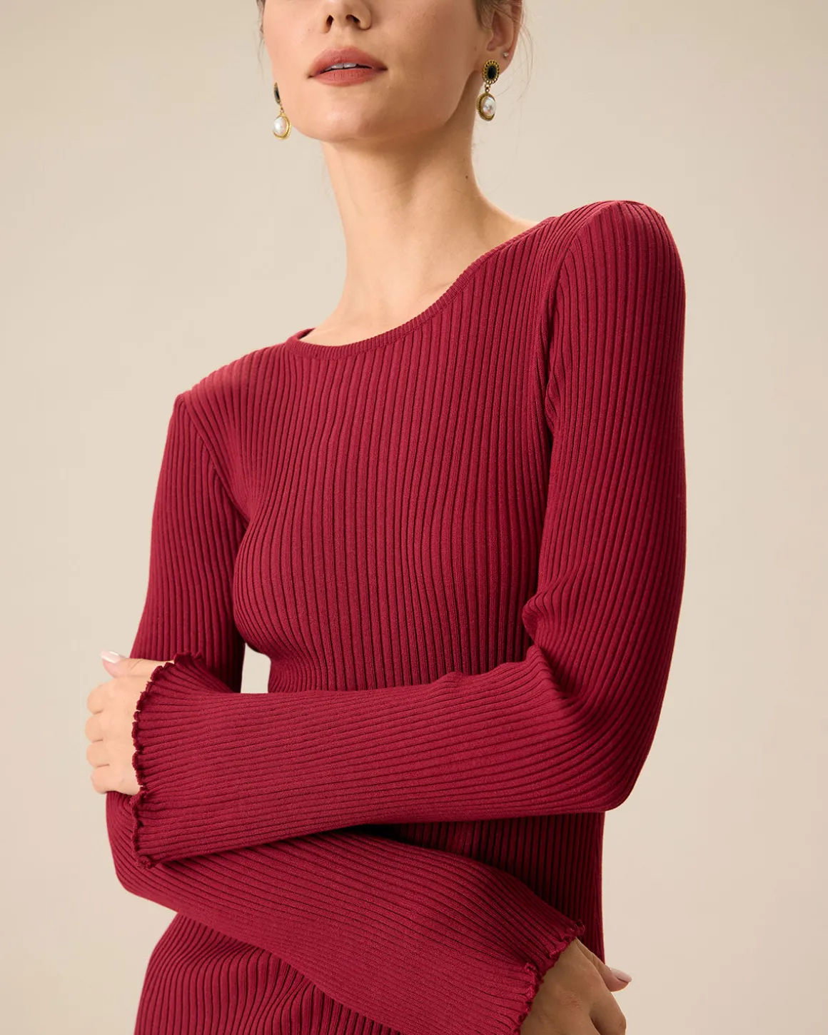Women's Red Bell Sleeve Bodycon Sweater Dress