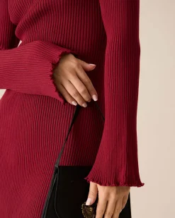 Women's Red Bell Sleeve Bodycon Sweater Dress