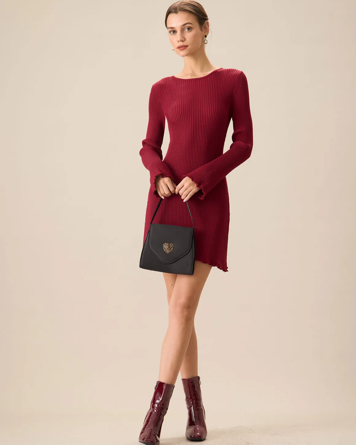 Women's Red Bell Sleeve Bodycon Sweater Dress