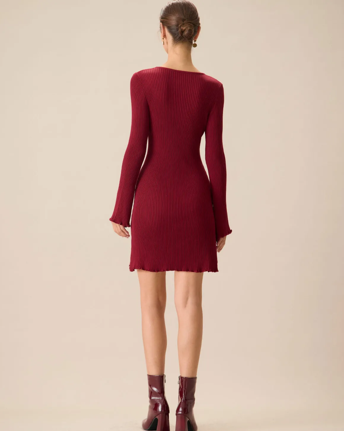 Women's Red Bell Sleeve Bodycon Sweater Dress