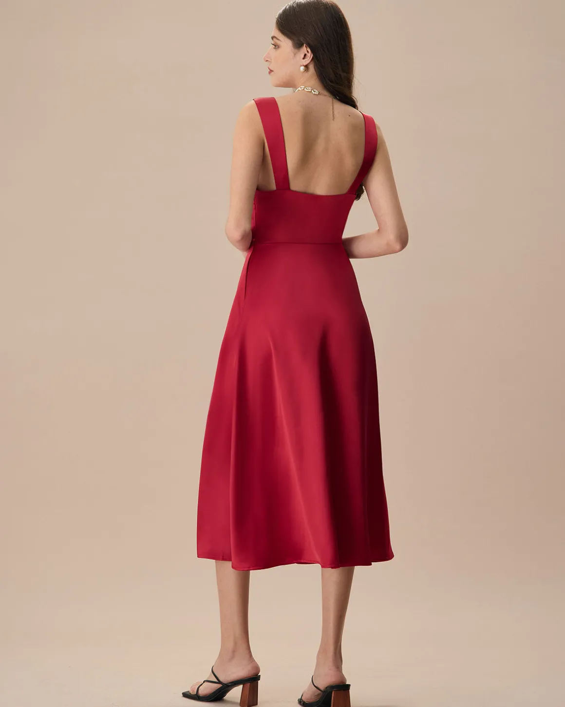 Women's Red Satin Slip Midi Dress